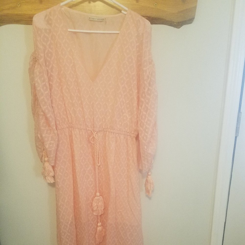 alice+olivia medium long sleeve peach maxi puff sleeve dress